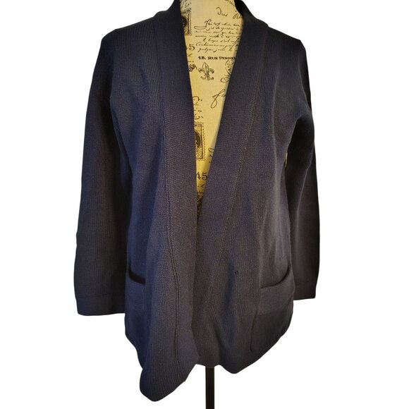 Vintage Hadley Med. Cashmere Soufflé Open Front Navy Cardigan Sweater 1960s READ - Picture 1 of 5
